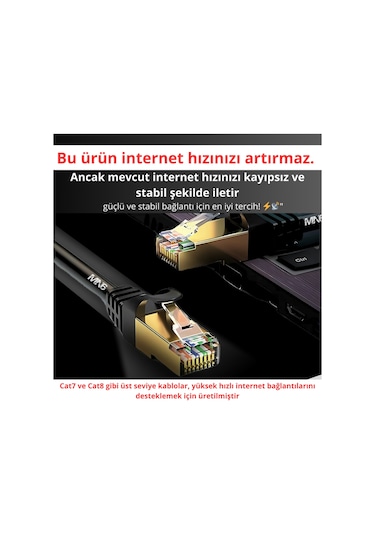 MN6 M109F Cat7 Kablo 5 Metre/Bakır-10gbps-50 Mikron Altın Kaplama/5M Cat7 Ethernet Kablosu