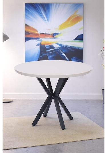 Göksu Yuvarlak Lak Panel Mutfak Masası 100cm Bej