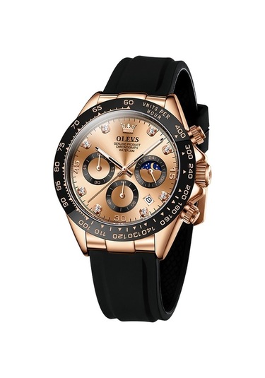 Novahub Olevs 2875 Erkekler Multifonksiyonlu Spor Kronograf Su Geçirmez Kuvars Saat Gül Altın Renkli Çok Renkli