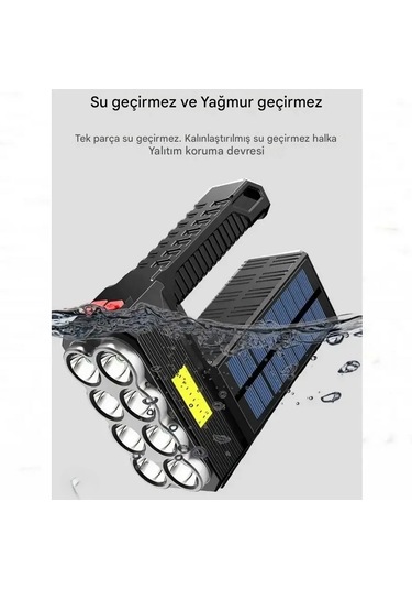 Ultra Güçlü 8 Gözlü Solar Güneş Panelli Şarjlı Aydınlatma