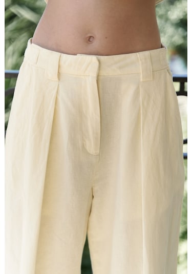 Mai Collection Mai Studios Co. Alidah Pileli Sarı Bol Paça Pantolon Sarı