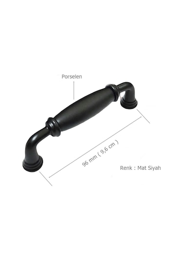 5 Adet Porselen Mobilya Dolap Kulp 96 Mm Mat Siyah