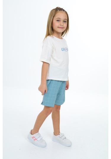Toontoy Kız Çocuk Baskılı Şortlu Takım Açık Mavi