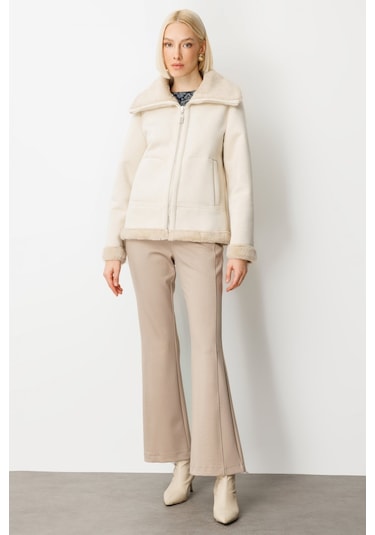 Ekol Kadın İçi Peluşlu Güderi Mont 8005 Kum Kum