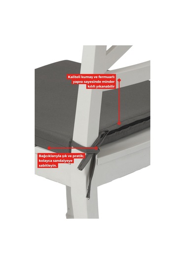 4'lı Sandalye Minderi Su İtici Kumaş 40x40 Cm Sünger Sandalye Minderi Bağcıklı Füme