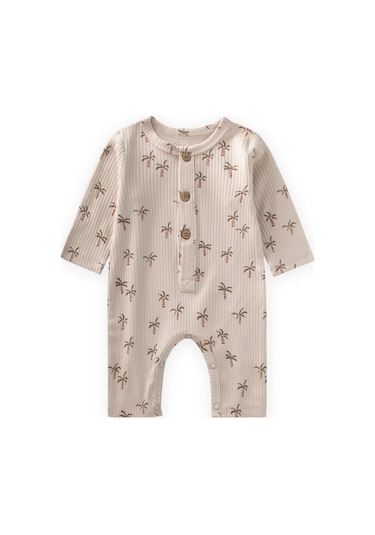 Baskılı Tulum 0-3 Yaş Palmiye Desen Ekru