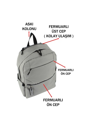 Gri Okul Sırt Çantası Ortaokul Lise Geniş İç Hacim Su Geçirmez Kumaş Yandan Cepli Gri