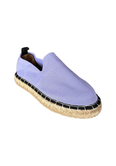 Unisex El Yapımı Triko Espadril Lila-beyaz Beyaz