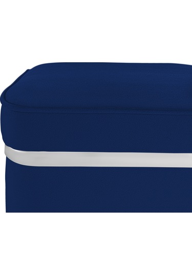 Zengo Silver Twin Line Kare Puf -mavi Kumaş, Dekoratif Makyaj Masası Pufu-modern Style