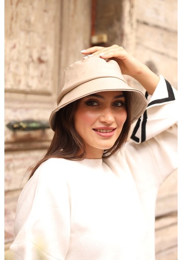 Kadın Deri Bucket Şapka Rkş-02 Bej Bej