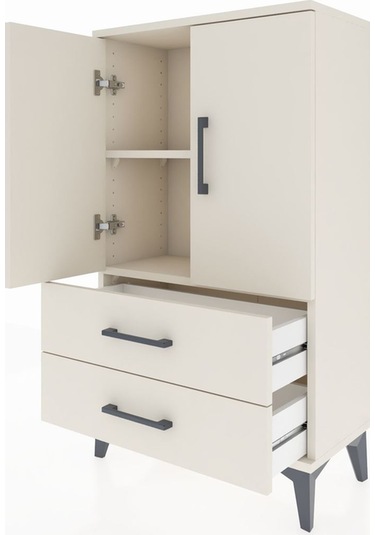 Arges Komodin 2 Raflı 2 Çekmeceli 2 Kapaklı 60x30x106 Aytaşı-... Aytaşı