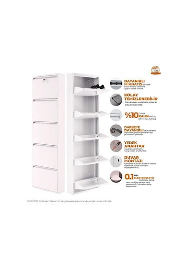 Kilitli 5'li Metal Ayakkabılık - Beyaz