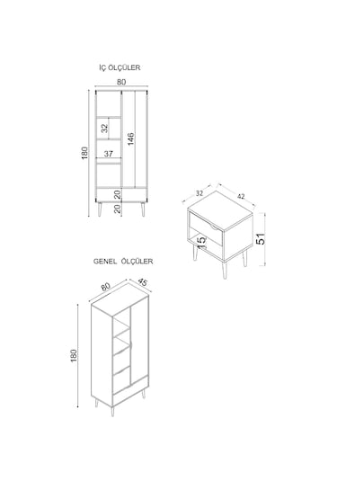 Floradesign Mango Çocuk Odası Takımı 1 Adet Gardırop +1 Adet Komodin Kahve Beyaz
