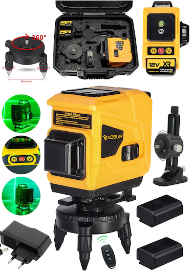 Assur Asr908 360 12 Köşe Su Terazili Lazer Metre Hizalama Sarı