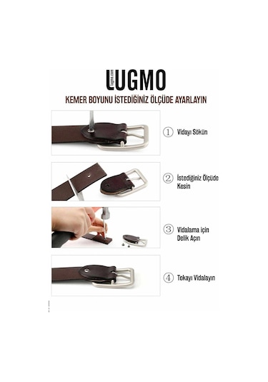 Lugmo 2 Adet Hakiki Deri Erkek Kemer 4,5 Cm Dikiş Desenli Siyah Siyah-siyah