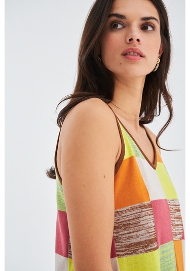 Peraluna Bonjo Dress Askılı Yazlık Kadın Triko Elbise Çok Renkli Çok Renkli