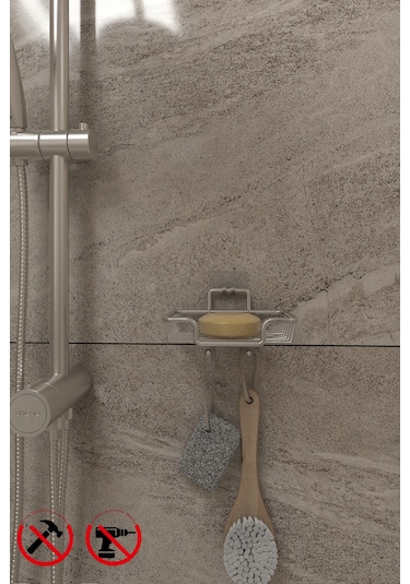 Alper Banyo Krom Güçlü Yapışkanlı Duvara Asılabilir Sabunluk - Metal Katı Sabunluk - Mutfak Sabunluğu