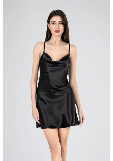 Ahu Primoda Mini Degaje Detaylı Siyah Gecelik - 7740 Siyah