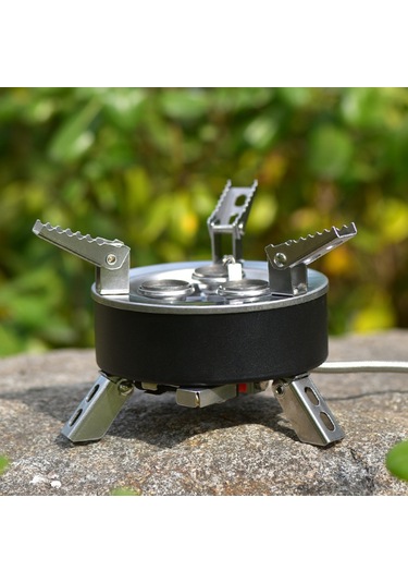 Mufunye Kamp Gazlı Ocak, 6800w, Katlanabilir 3 Ocağı Ve Piezo İğneli - Kamp, Yürüyüş, Piknik Ve Acil Durumlar İçin Siyah