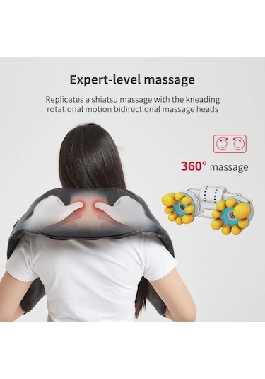 Novahub Kneading Isıtmalı Boyun-bel-sırt-omuz Masaj Yastığı, Masaj Aleti Yeni Tasarım Siyah