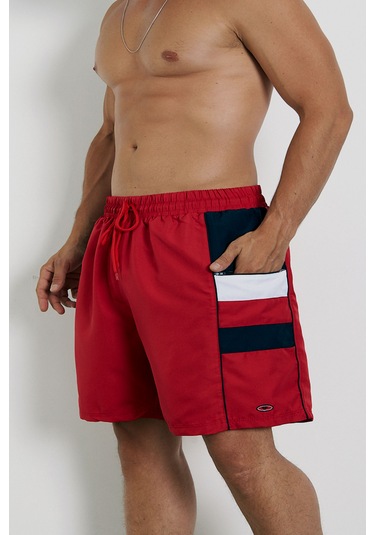 Enrico Ferry Erkek Kırmızı Cepli Büyük Beden Deniz Şortu Edy2517b Kırmızı