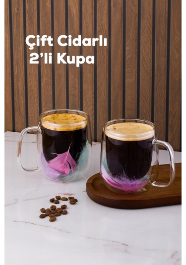 Perotti 16791 Double Feather Çift Cidarlı Kupa 2 Adet 250 Ml Şefaf