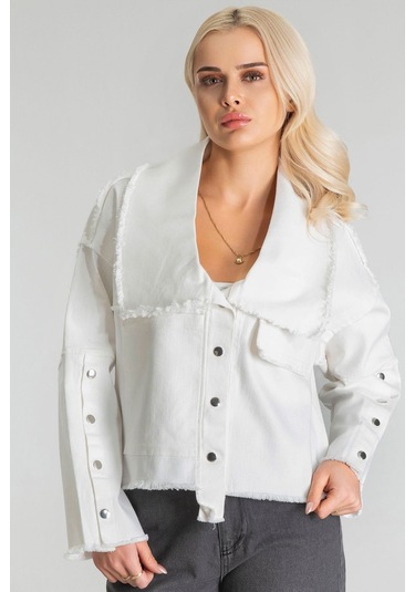 Kadın Power Likralı Pamuklu Kumaş Kol Ve Önü Çıt Çıtlı Pis Dikişli Mont Ekru