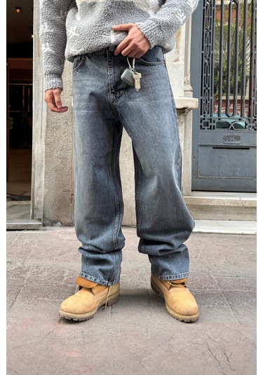 Flaw Çizgili Baggy Jean İndigo İndigo