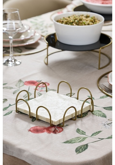 Edora Home 4'lü Gold Servis Sunum Seti, Peçetelik, Kağıt Havluluk, Ekmeklik, Nihale - Metal Paslanmaz