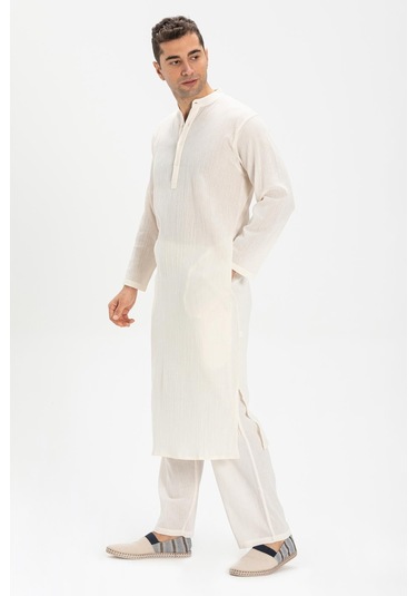Uzun Kol Şile Bezi Erkek Hac ve Umre Elbisesi Krem