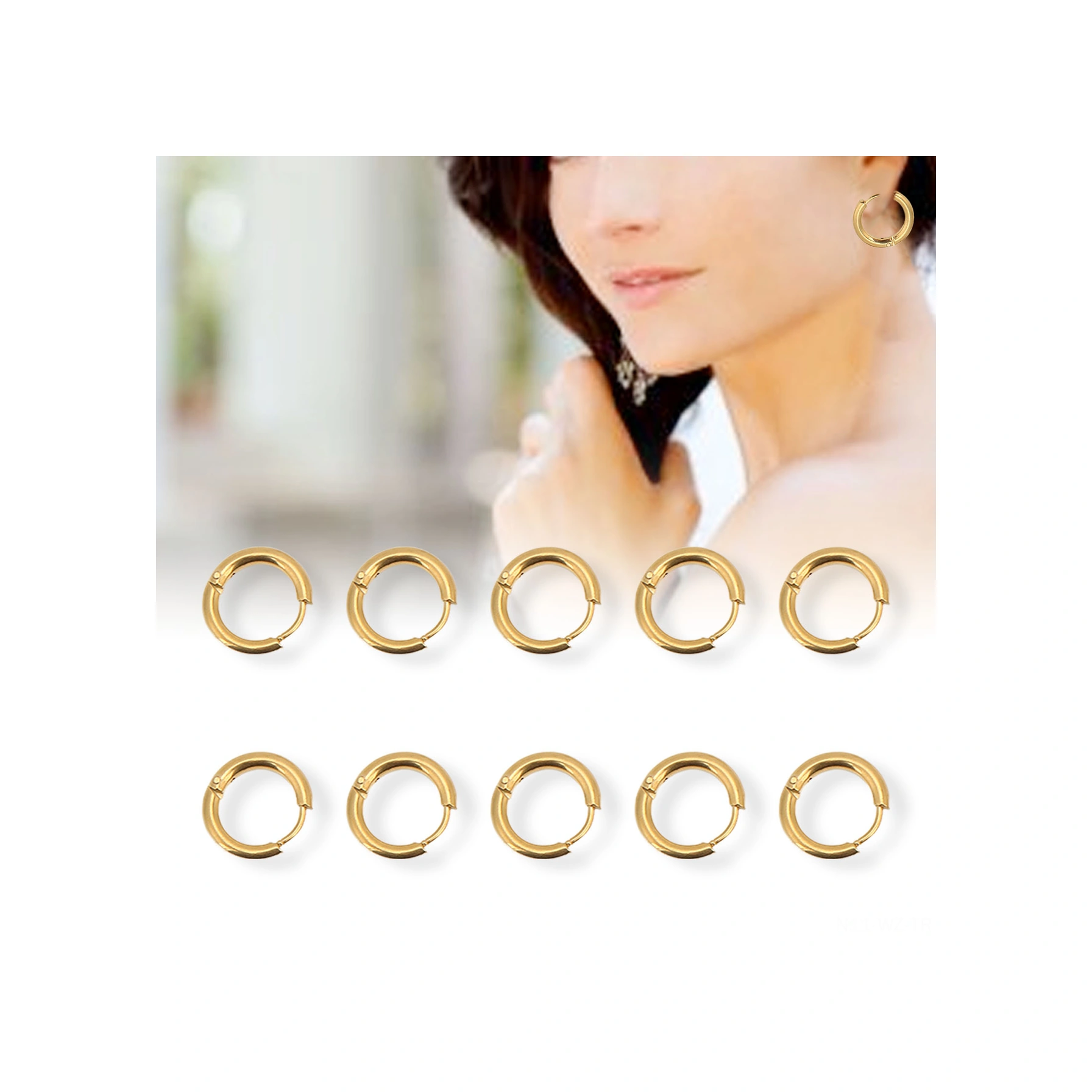 Wezone Stainless Steel Gold Hoop Earrings, 10 Pcs/pack, 2.5x10mm, Dıy Jewelry Making, Durable, No Fading, Daily & Special Occasions Diğer