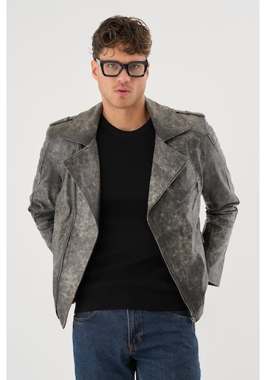 Ryder Gri Erkek Deri Mont Gri