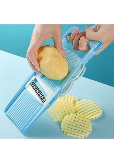 Patates Parçalama Makinesi Dilimleme Kıyıcı Sebze Doğrama Ev Mutfak Çok Fonksiyonlu Turp Kazıyıcı Kaba Planya Mavi