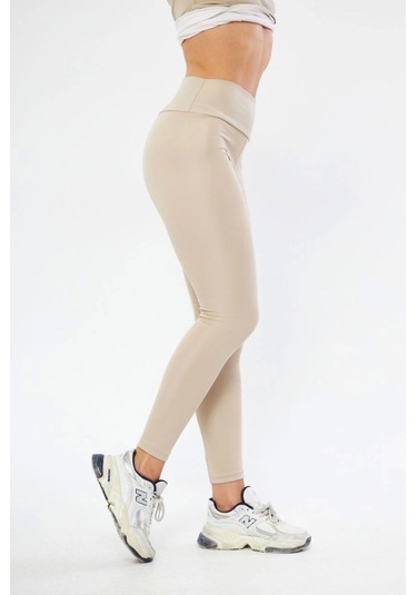 Munn Collection Kışlık Yüksek Bel Toparlayicı Ve Sıkılaştırıcı Likralı Şardonlu Tayt - Bej Bej