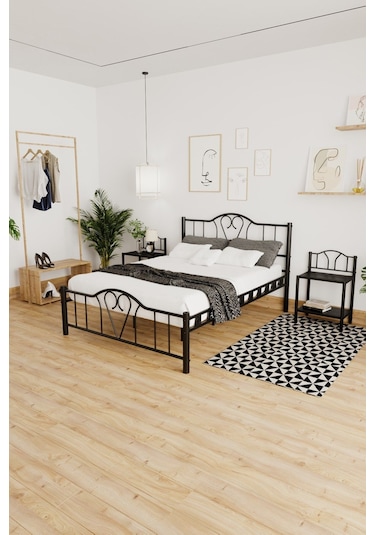 Argimo Orkide Çift Kişilik Ferforje Metal Karyola Siyah 150 x 200