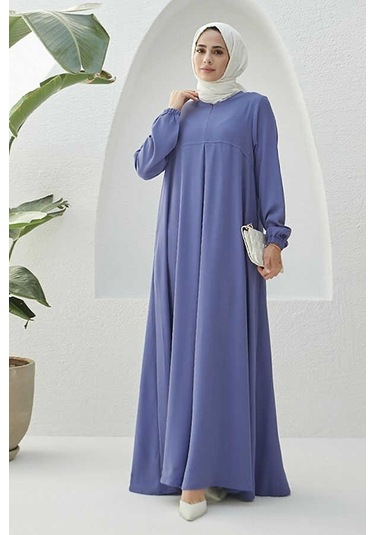 Neways 6482- Ön Tek Pileli Krep Elbise Eflatun