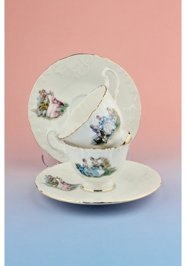 Altın Yaldızlı Markis 2 Kişilik Kahve Fincan Takımı Beyaz - Altın