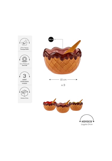 Karaca  Chocolate Chip 3'lü Kaşıklı Dondurma Kasesi