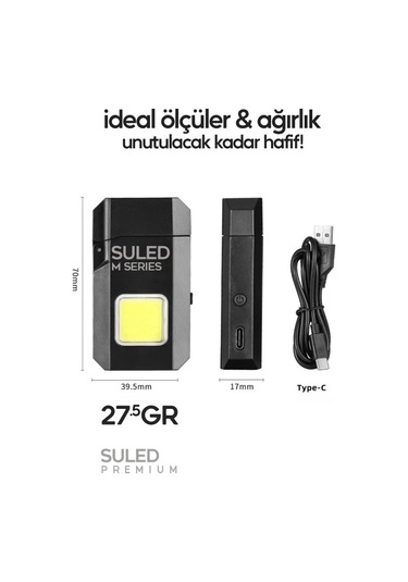 Şarjlı Çakmak Usb Şarjlı Led Fener M Serisi Kamp Çakmağı Cob Led Ce Rüzgardan Etkilenmez Siyah