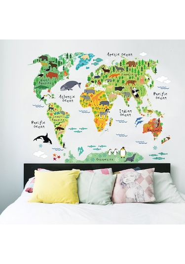 Vkemall Büyük Çocuklar Eğitici Hayvan Yer İşaretleri Dünya Haritası Soy Ve Yapıştır Duva Çok Renkli