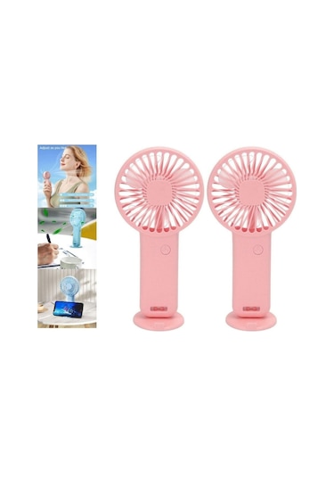 2 Adet Mini Fan,telefon Tutucu,portatif El Vantilatörü Pembe 9,3x19cm