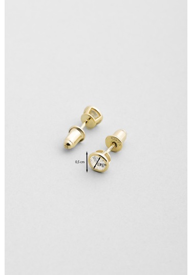 Beyaz Taşlı 18 Ayar Sarı Altın Kaplama Gümüş Tek Taş Küpe Altın Kaplama