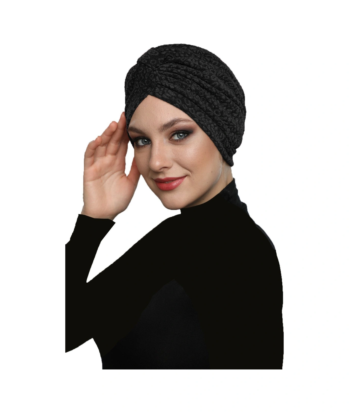 Brokar Bantlı Siyah Astarlı Hazır Türban Tesettür Bone Siyah