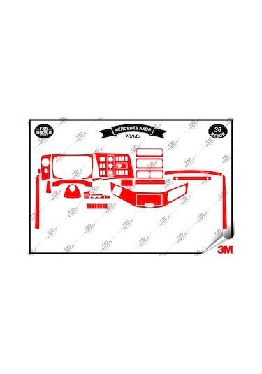 Mercedes Axor 2004 Torpido Konsol Trim Göğüs Maun Kaplama Set 38 Parça Kırmızı