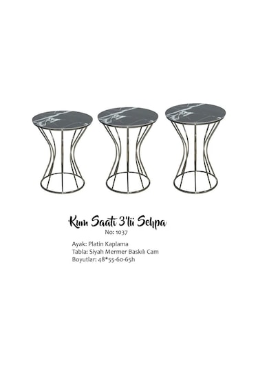 Brc Kum Saati Zigon Siyah Mermer Model Metal Çelik Platin Renk Kaplama El Yapım