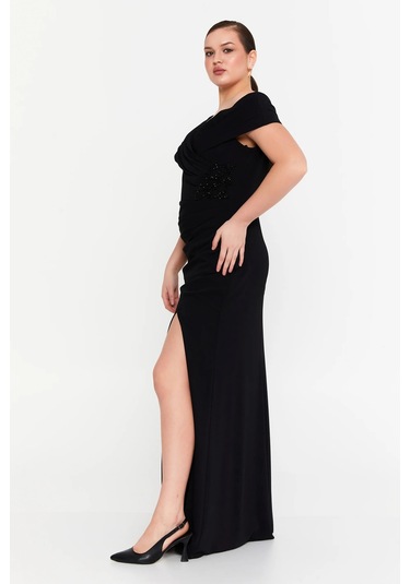 Doridorca Kadın Derin Yırtmaçlı Uzun Abiye Elbise 5927010 Siyah Siyah