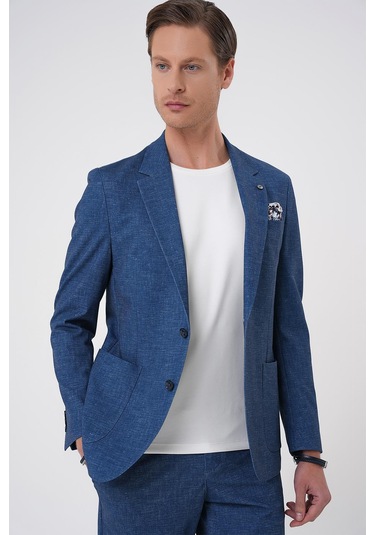 Comfort Fit Mono Yaka Çift Yırtmaç Torba Cep Casual Gece Mavisi Ceket C 701 Gece Mavisi