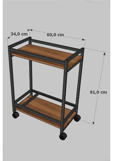 Servis Arabası Ev Tipi 2 Katlı Şişe Bölmeli Servant Atlantik Çam