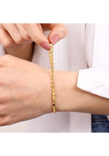 14 Ayar Kırmızı Altın Pullu Bileklik 4 Mm Sarı Altın