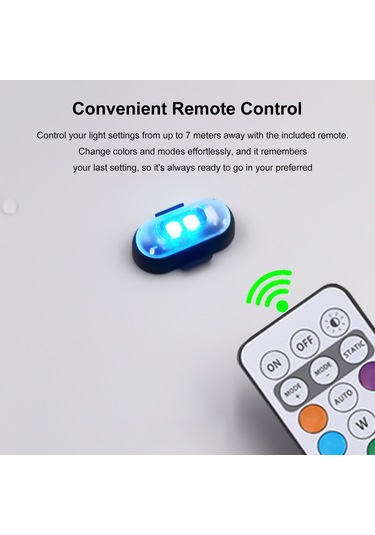 Monyee Araç, Bisiklet, Drone Kullanıma Uygun Ip65 Su Geçirmez 8 Renk 110mah Pil Ve Kumanda İle 7m Uzaklıkta Kontrol Edilebilir 4 Led Uyarı Işığı Medyum Yapistıklı Siyah